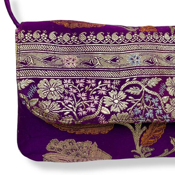 90's designer purple floral silk shoulder bag by SARAH SHAW LOS ANGELES - Picture 15 of 16